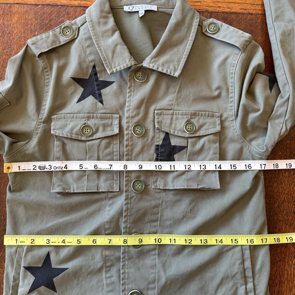 Cezele Olive Green Black Star Military Utility Jacket Size M - Picture 14 of 15